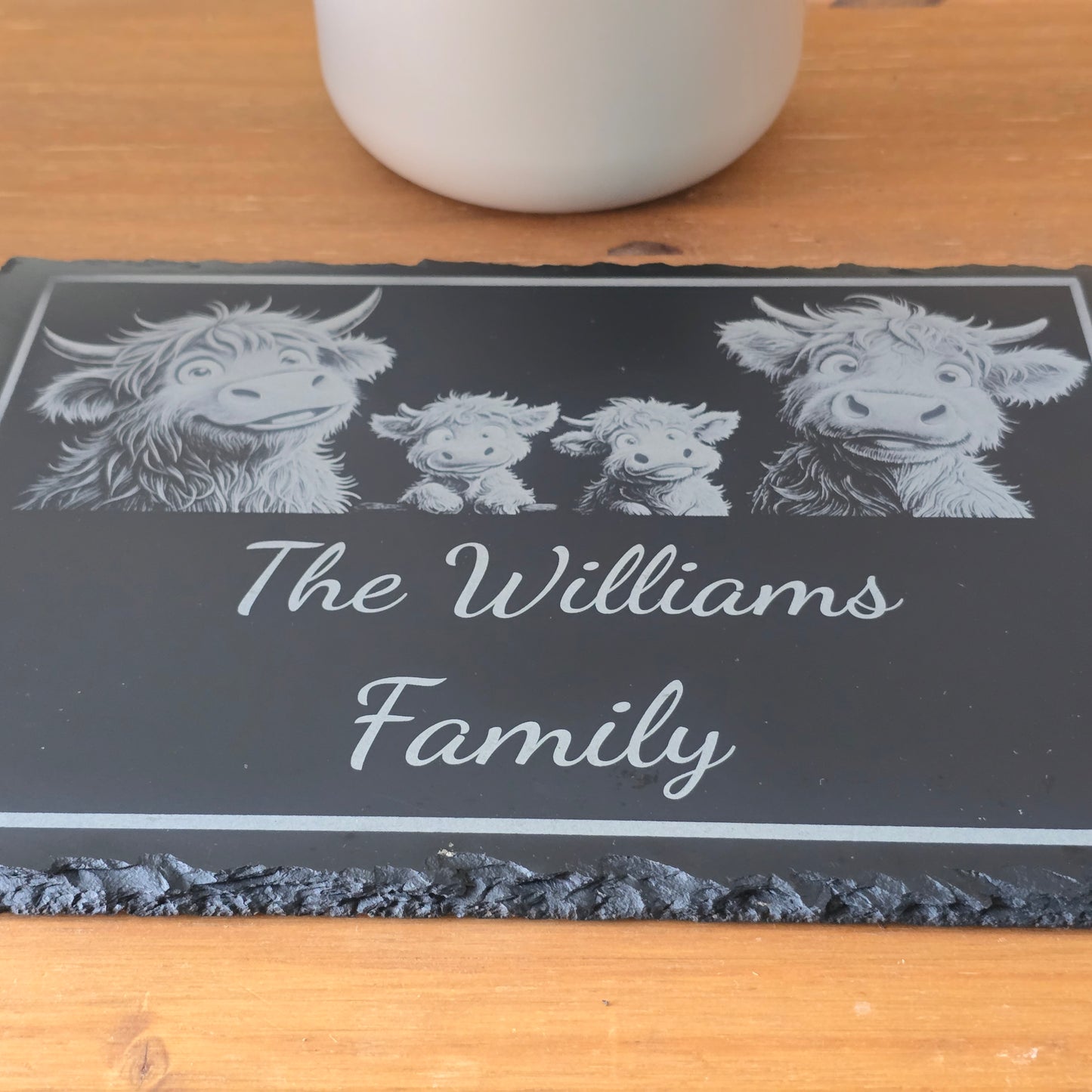 Customised Highland Cow Family Cheese Slate / Serving Board