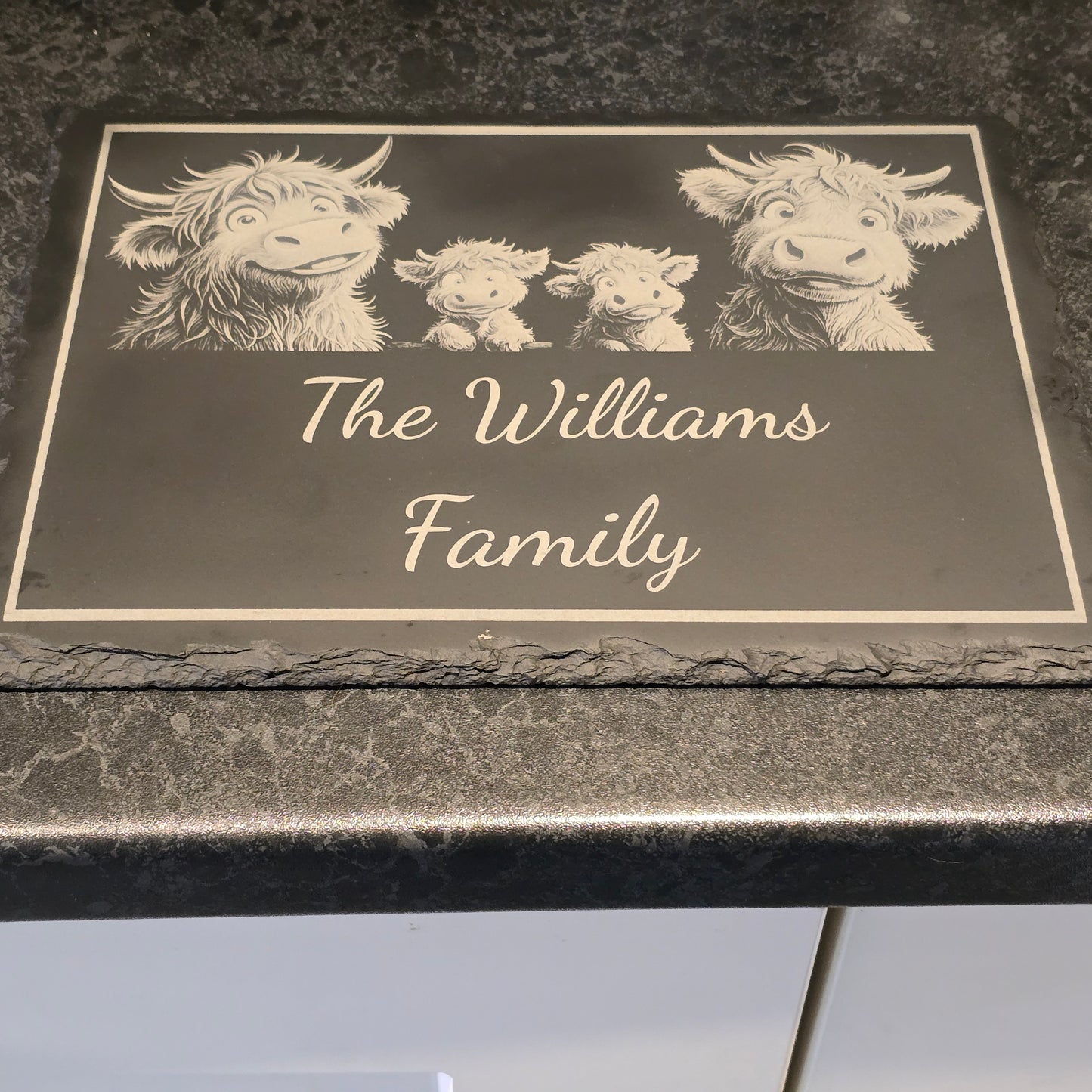 Customised Highland Cow Family Cheese Slate / Serving Board