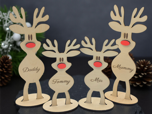 Reindeer Family Set 2 adults + Kids - Personalised Christmas Decorations