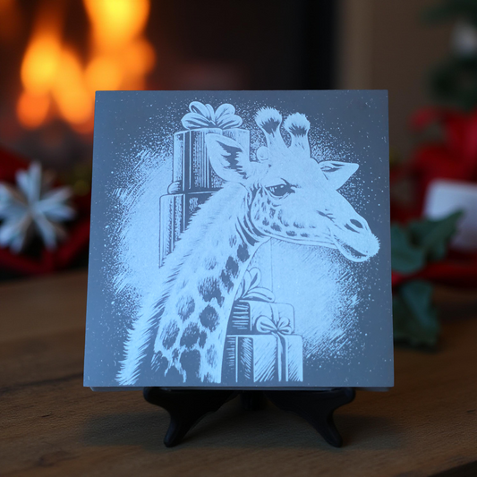 Christmas Giraffe Engraved Slate Coaster Set (4 Pack)