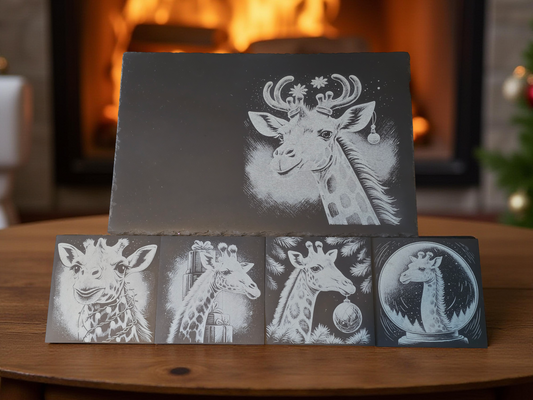 Regal Christmas Giraffe Engraved Slate Serving Platter (30cm x 20cm)