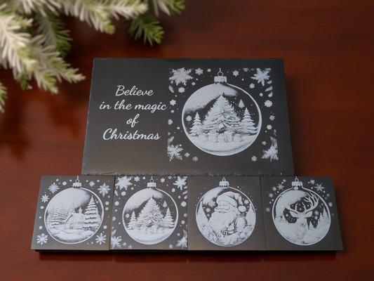 Engraved Christmas Coaster Set: Winter Bauble Collection