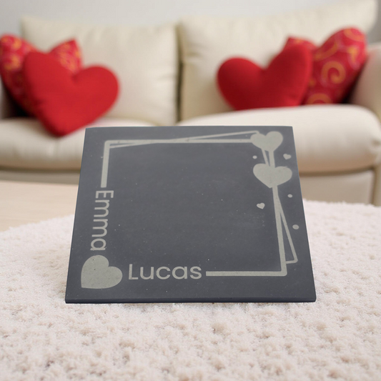 Personalised Heart Framed Coaster - Engraved Slate with Contemporary Design
