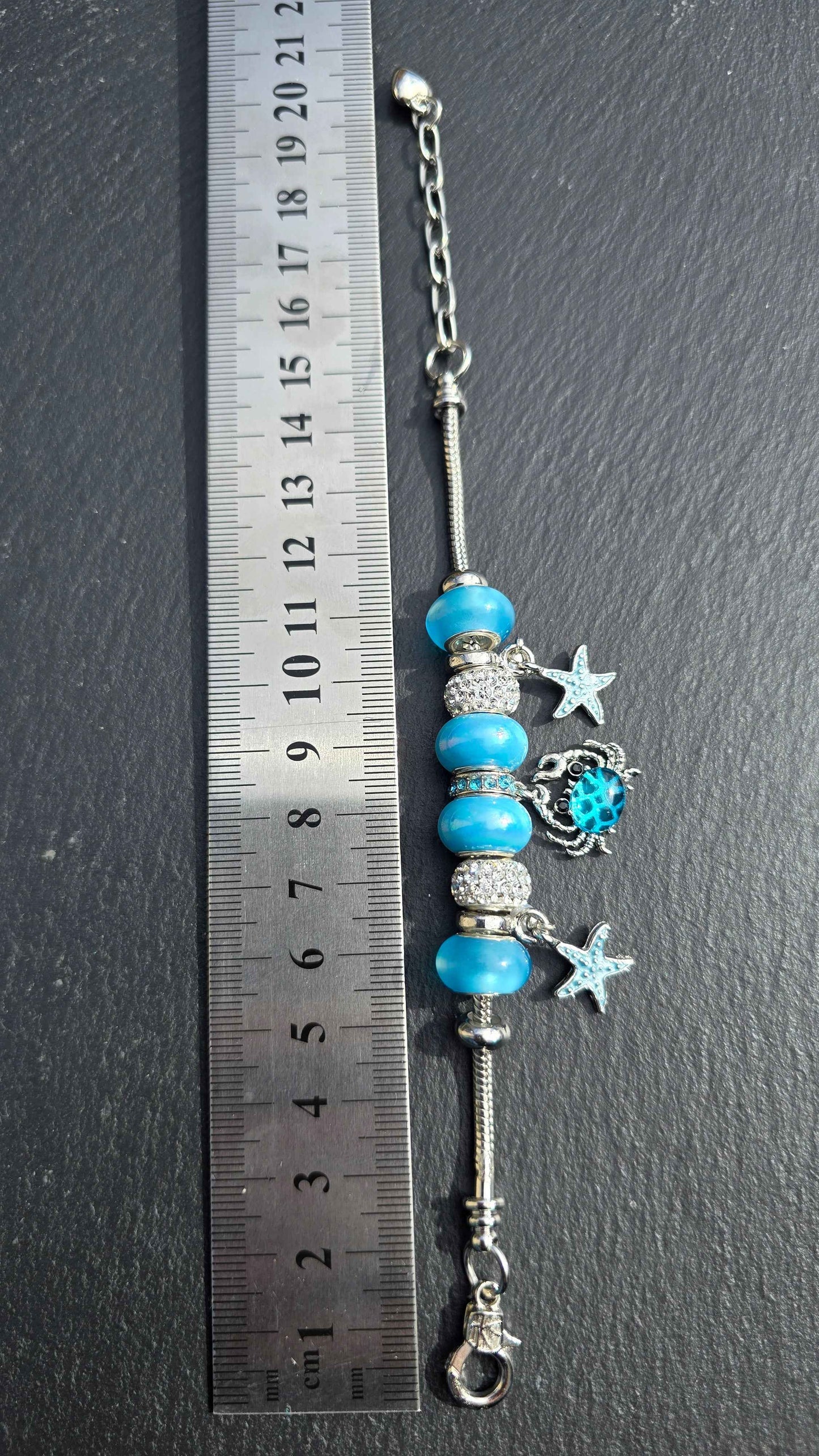 Blue Crab & Starfish Snake Chain Charm Bracelet