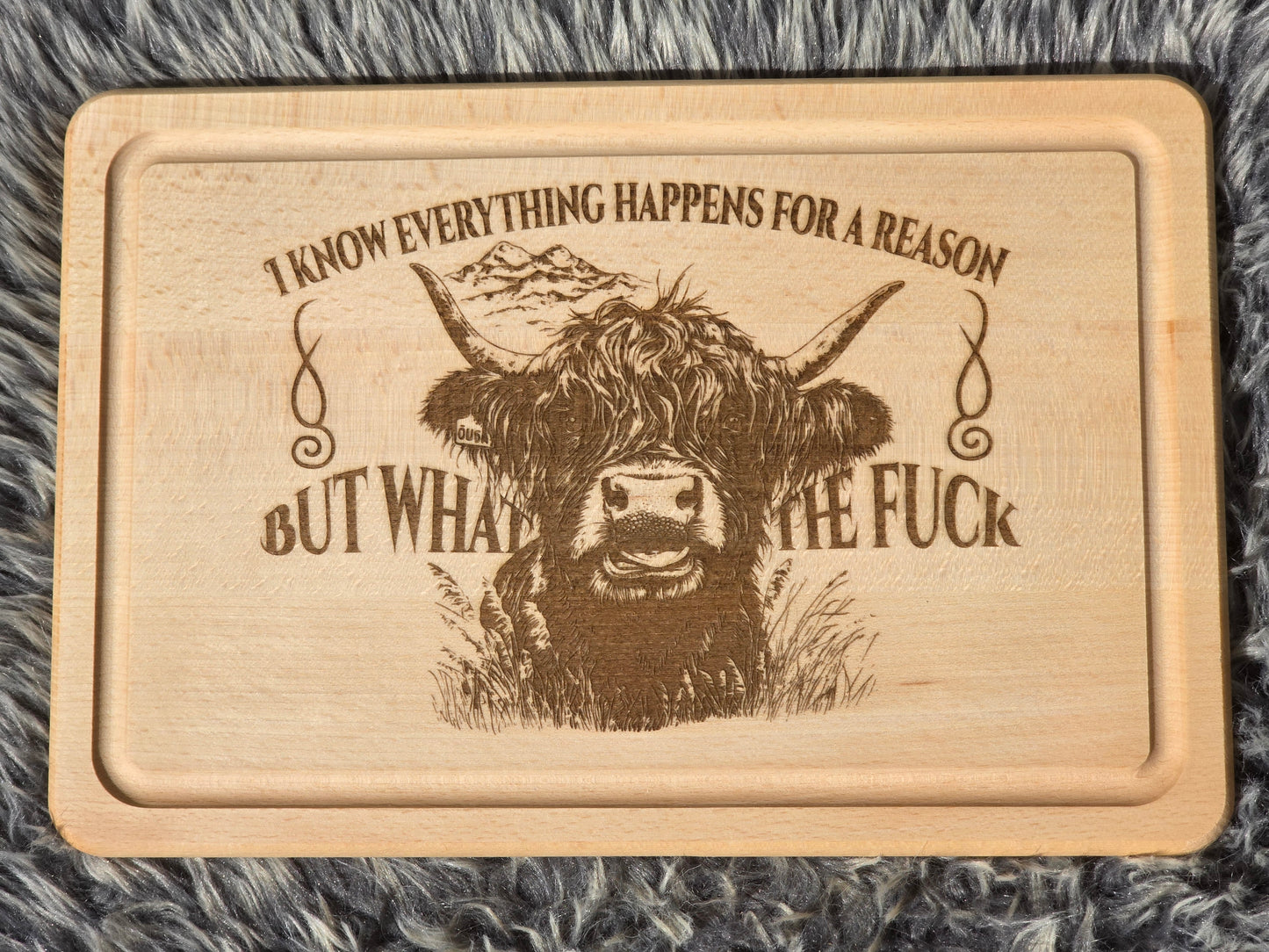 "What the F**k" Beech Wood Chopping Board - Highland Cow