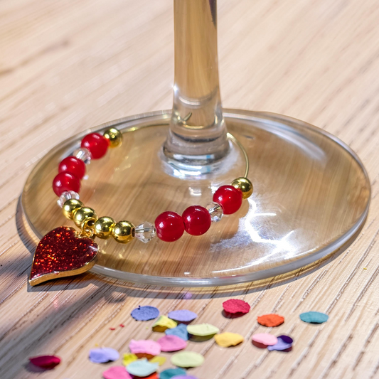Glitter Heart Wine Glass Charms - Set of 4