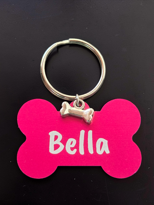 Engraved Dog Name Tags with Bone Charm