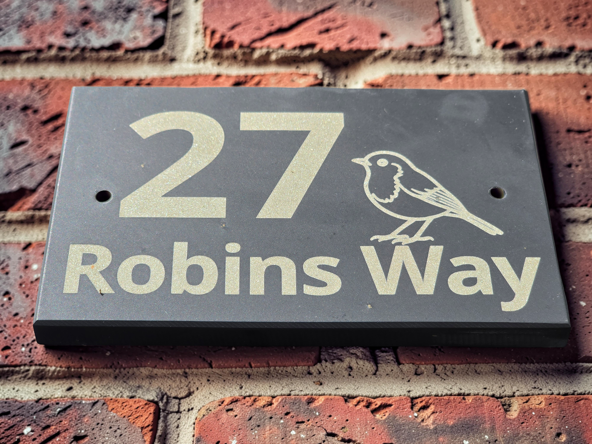 Robin design Custom Laser Engraved Slate House Sign