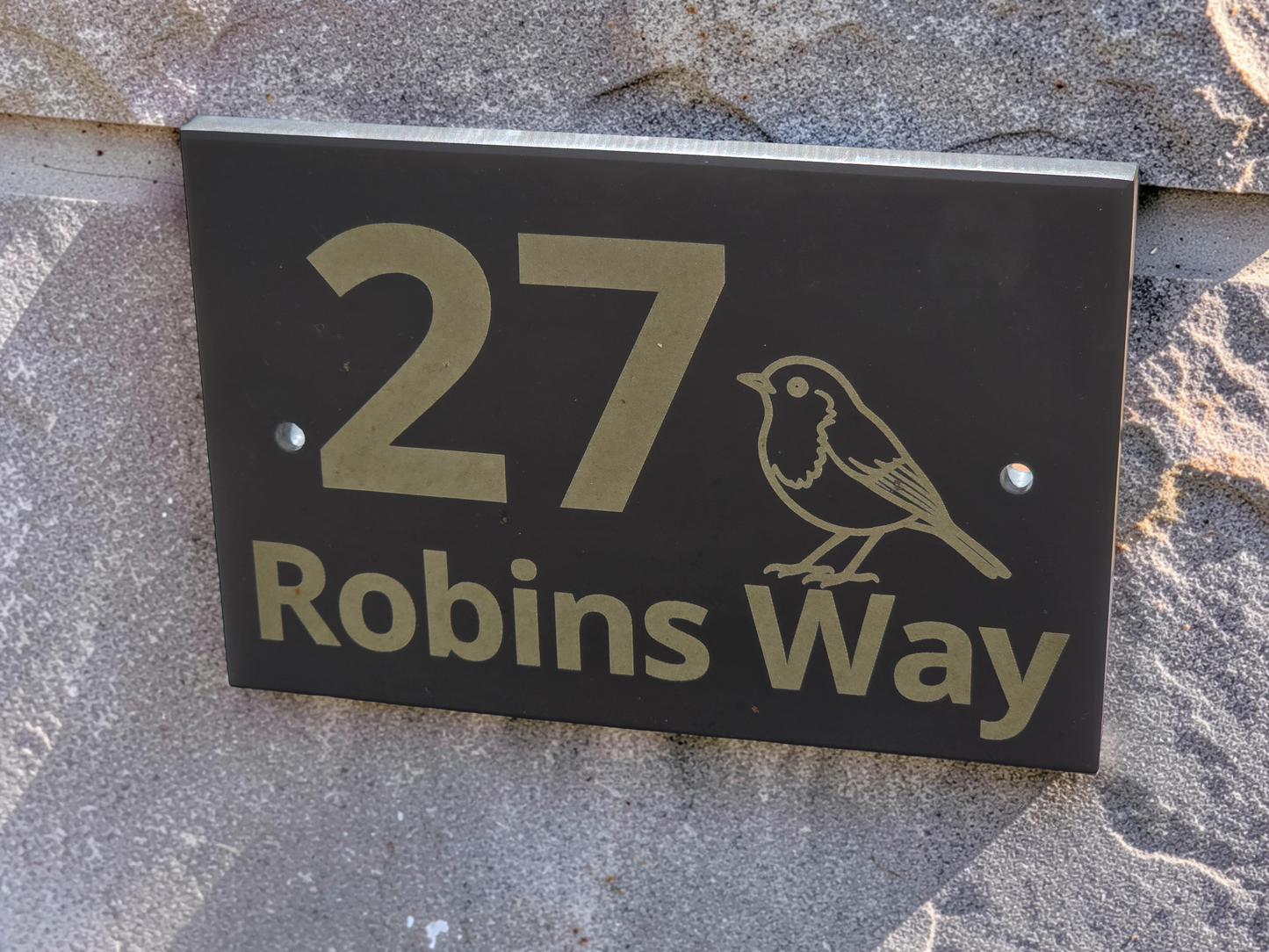 Custom Laser Engraved Slate House Sign with Robin Detail