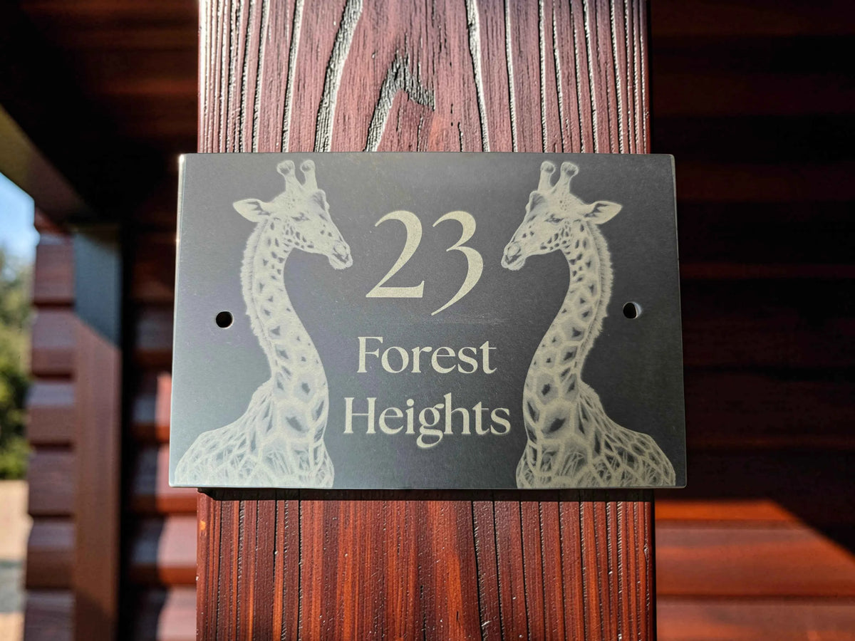 Personalised Giraffe Slate House Sign - Address Plaque