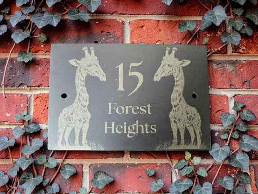 Personalised Giraffe Slate House Sign - Address Plaque
