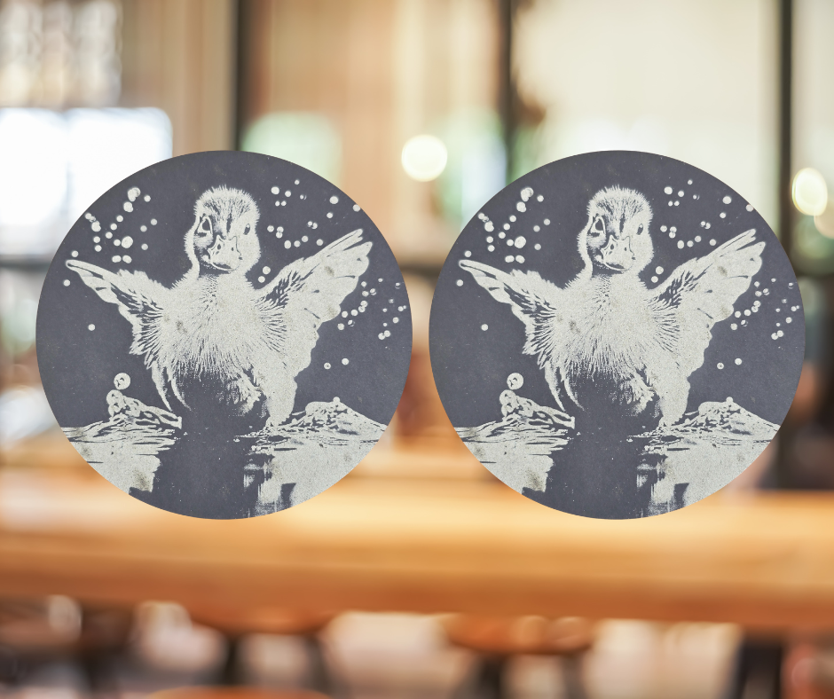 Duckling Round Slate Coaster - Cute Duck Themed Drinks Mat