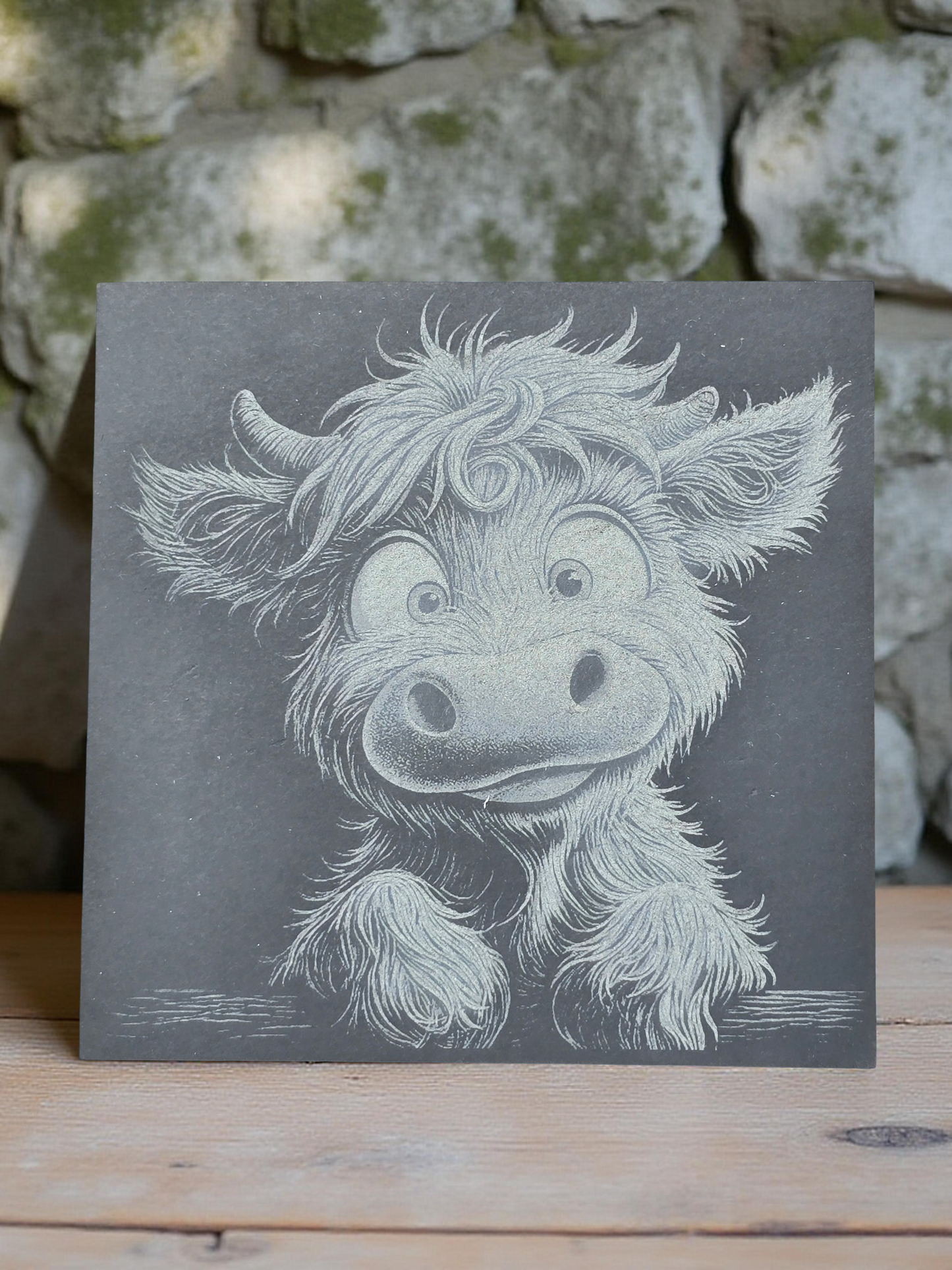 cute baby highland cow on a slate drinks coaster