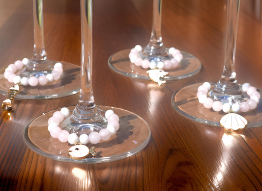 Ocean Theme Enamel Wine Glass Charms - 4 pack drinks decorations with various ocean charms