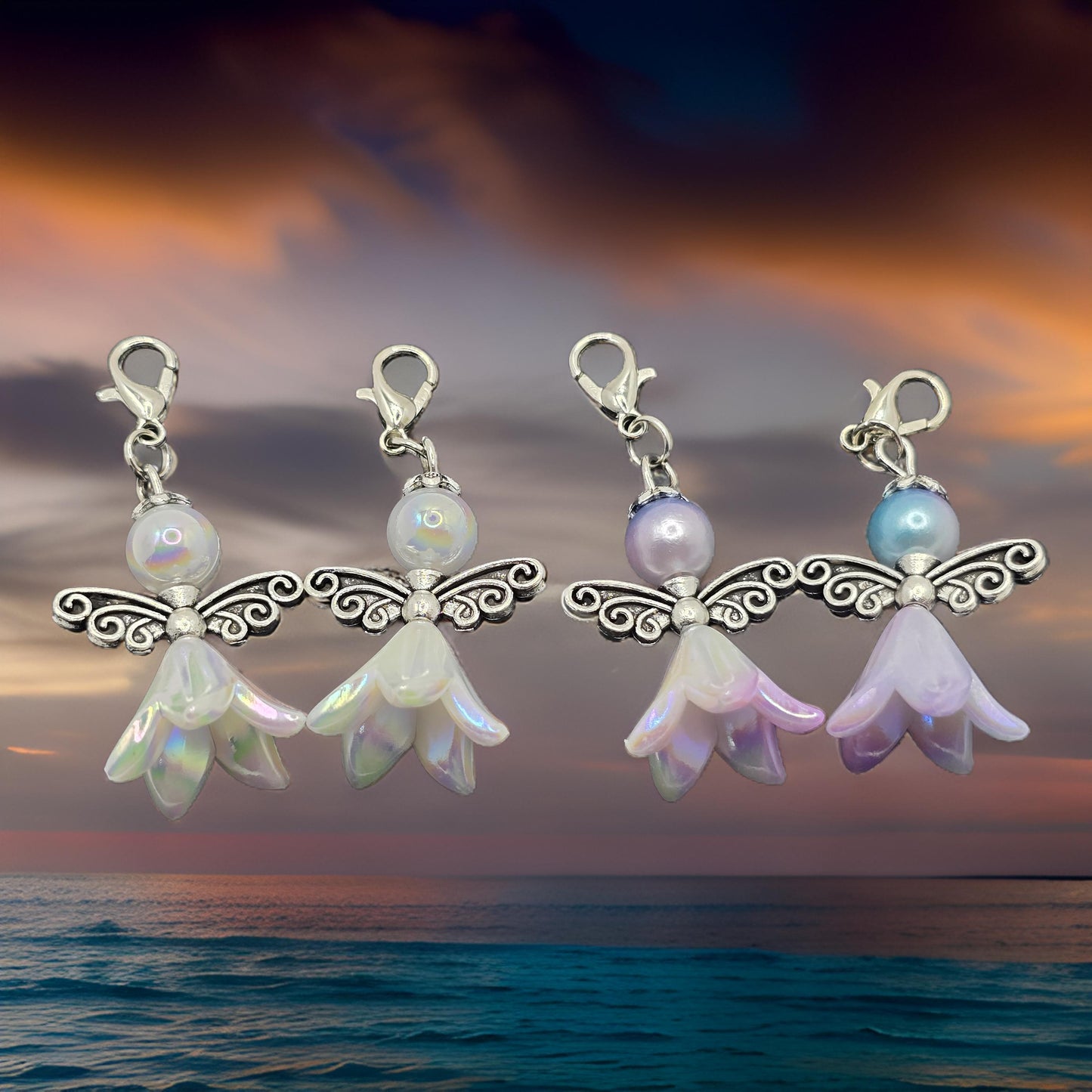 4 pack Angel zipper charms - Bellflower shaped angel charms