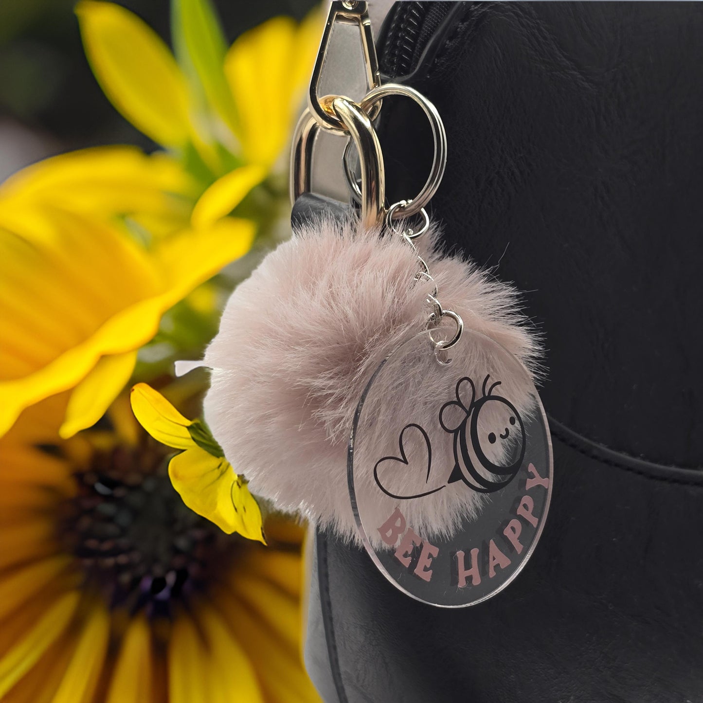 Bee Happy Pom Pom Keyring