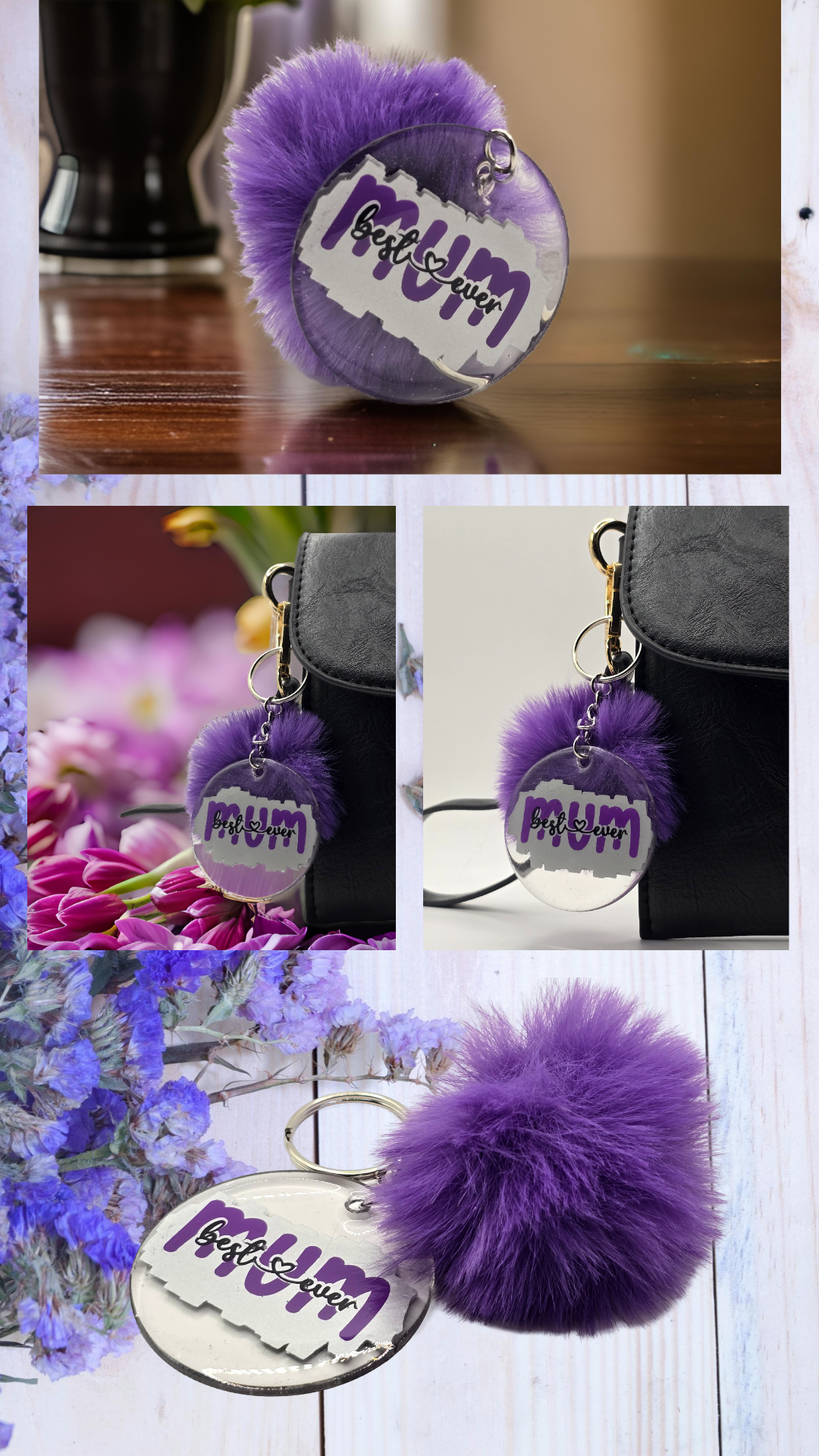Best Ever Mum Pom Pom Keyring