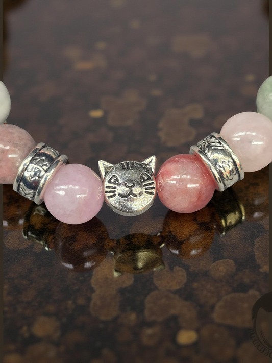 Cat theme elasticated beaded bracelet - 6.25 inch bracelet for kids and adults