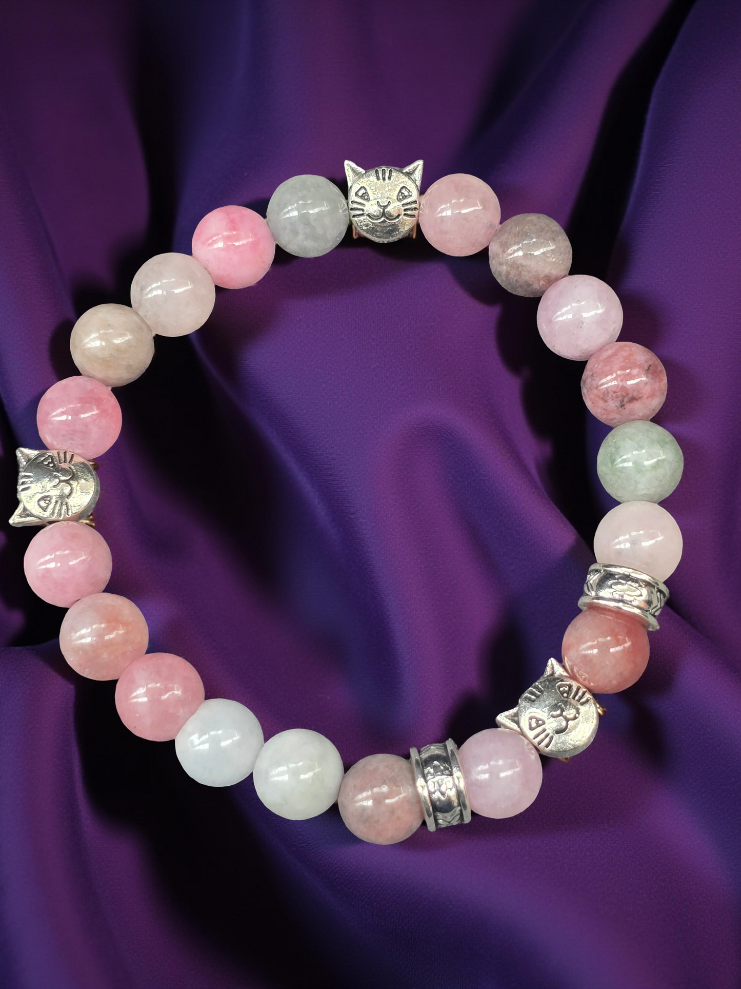 Cat theme elasticated beaded bracelet - 6.25 inch bracelet for kids and adults