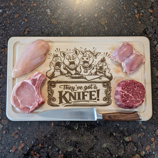 They've got a Knife! Beech Wood Chopping Board 30cm x 20cm