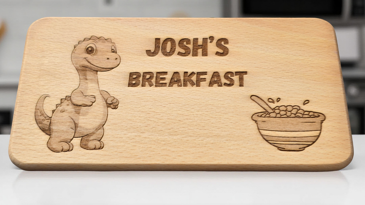Personalised Kids Dinosaur Breakfast Board - Your Name Engraved