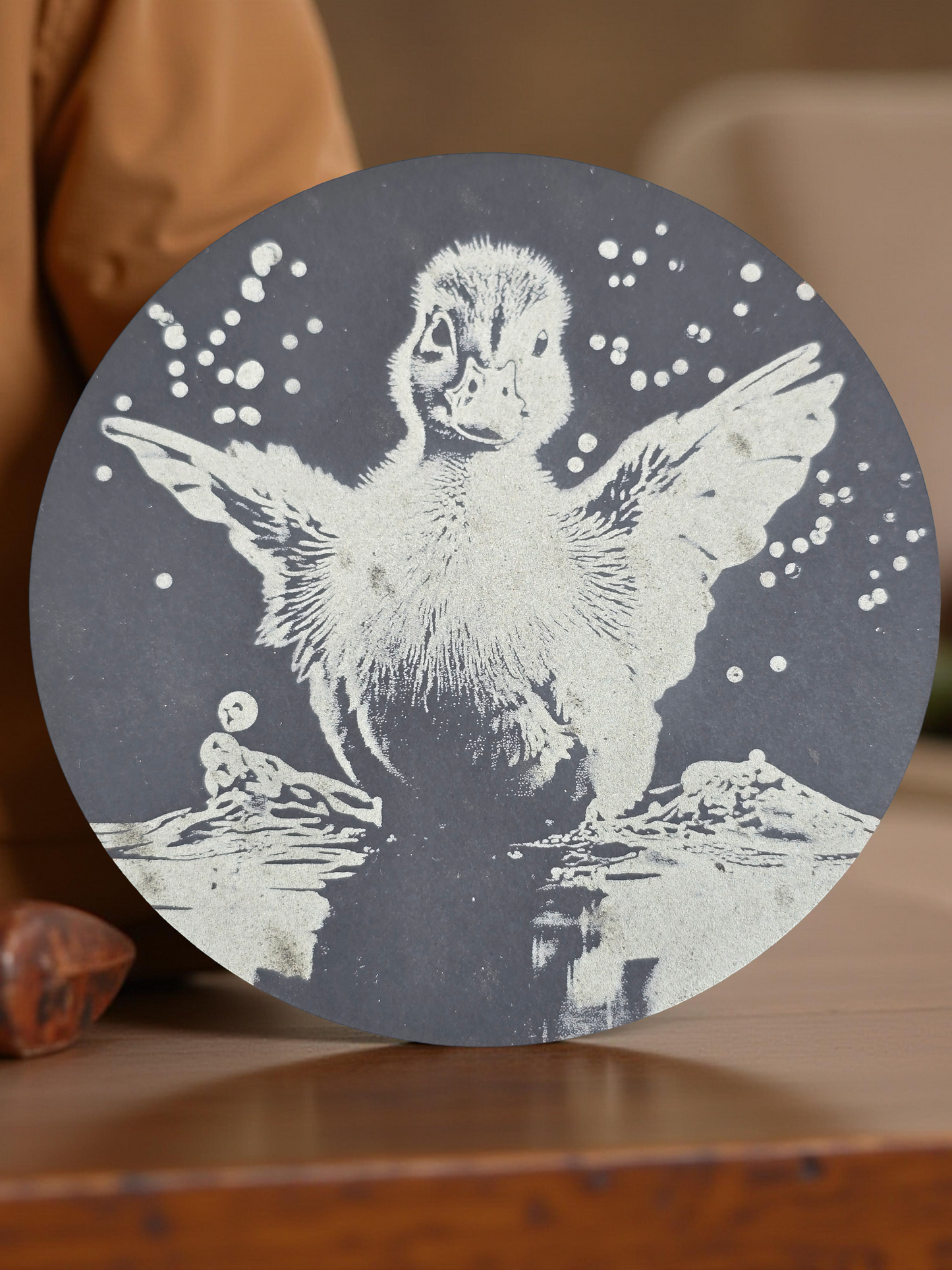 Duckling Round Slate Coaster - Cute Duck Themed Drinks Mat