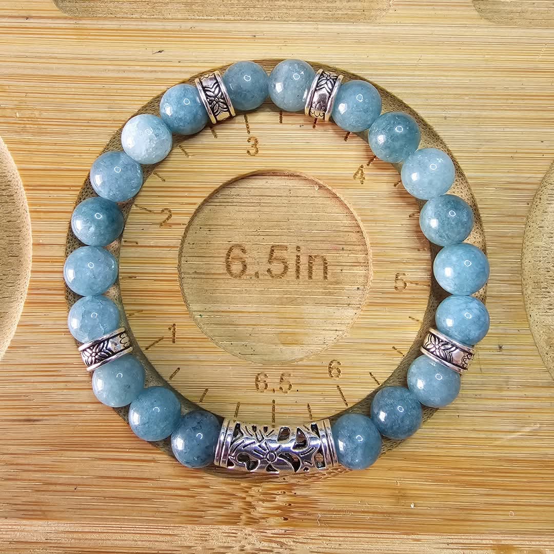 Women's Sky Blue / Green Bracelet - Handmade elastic 6.5 inch stretch bracelet