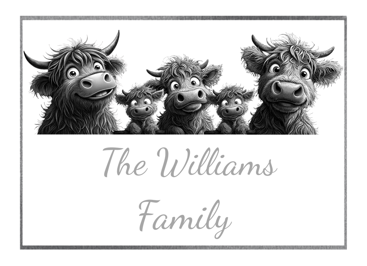 Highland Cow Slate Bundle - Personalised Family Slate Plus 4 Slate Coasters