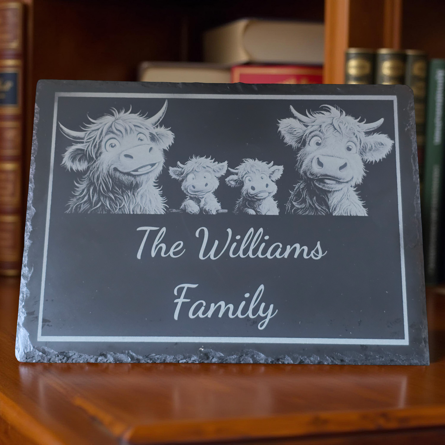 Customised Highland Cow Family Cheese Slate / Serving Board