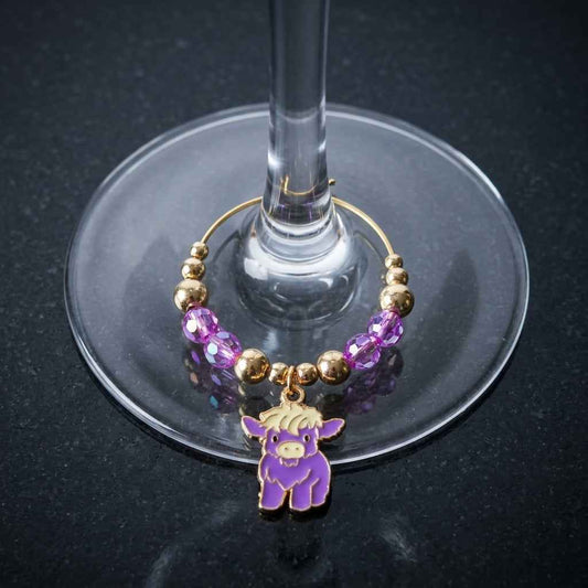 Handcrafted Highland Cow Wine Glass Charms | Set of 4