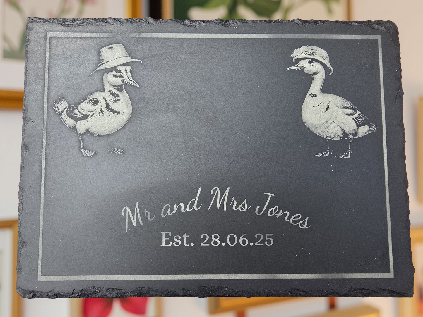 Personalised "Mr & Mrs" Duck Slate Serving Platter - Cheese / Charcuterie Board