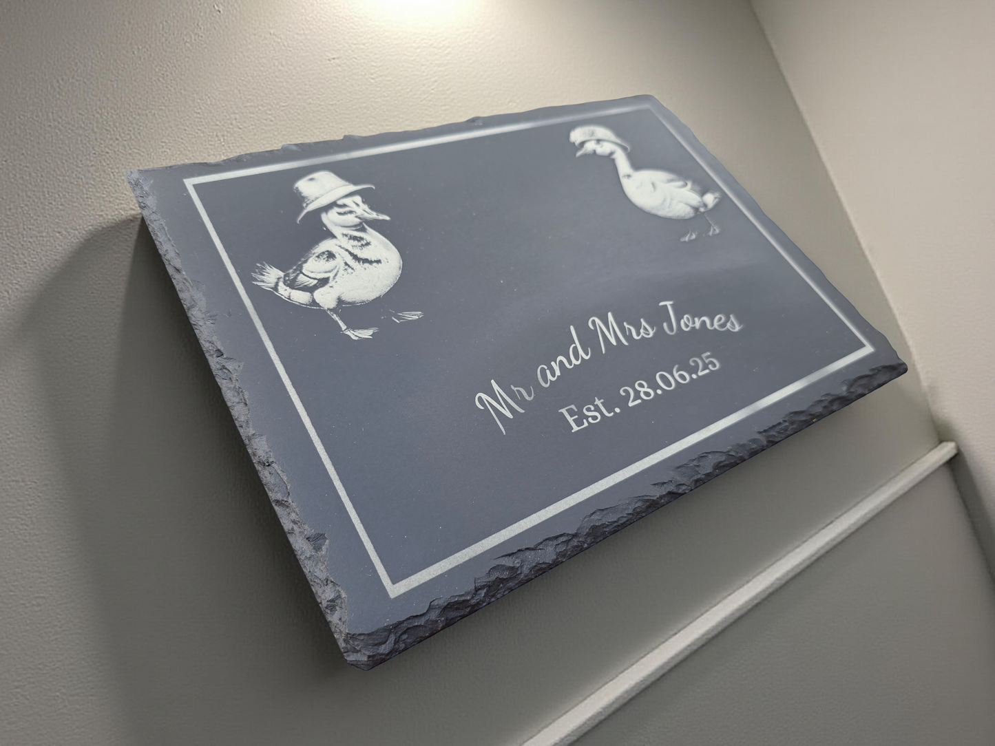 Personalised "Mr & Mrs" Duck Slate Serving Platter - Cheese / Charcuterie Board