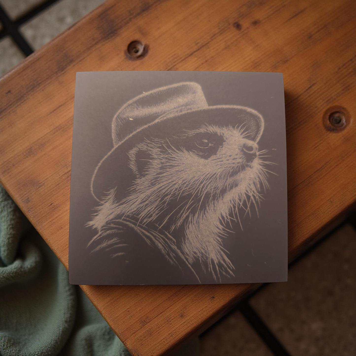 Animals in Hats - 4 pack slate coaster set of cute critters in fedora hats