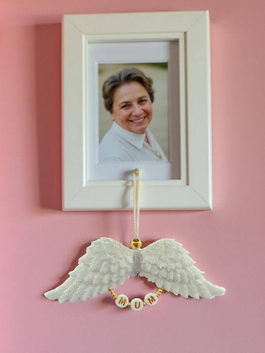 White Resin Angel Wings (Mum / Dad / Personalised) - Hanging Decoration