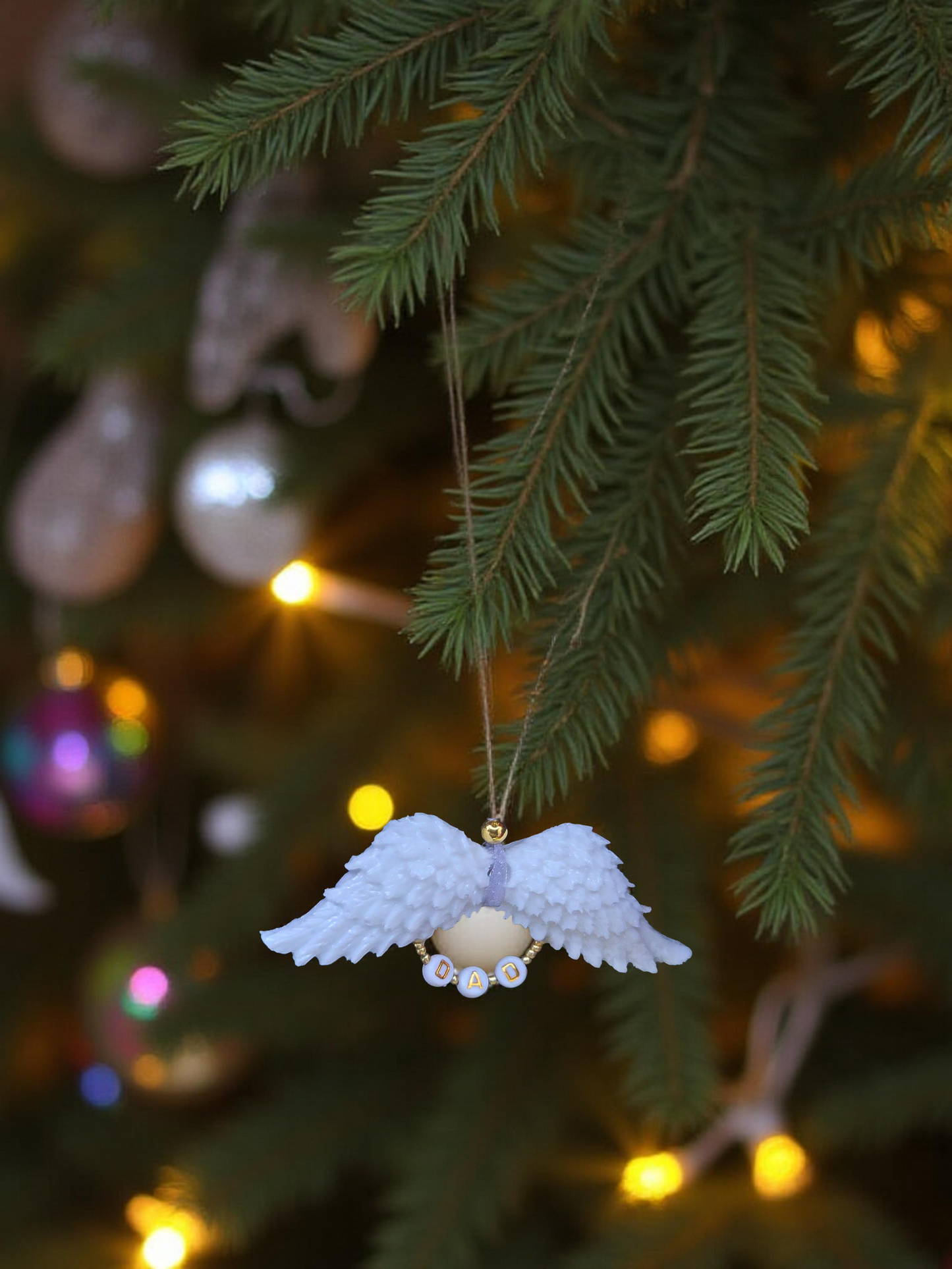 White Resin Angel Wings (Mum / Dad / Personalised) - Hanging Decoration