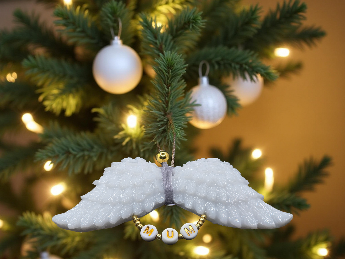 White Resin Angel Wings (Mum / Dad / Personalised) - Hanging Decoration