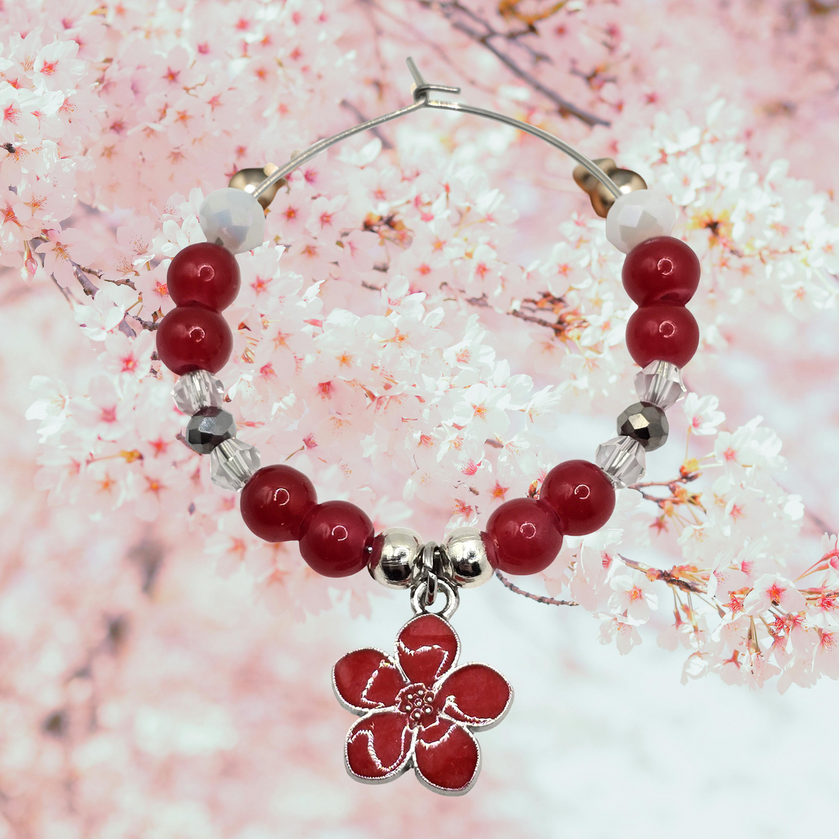 Sakura Cocktail Glass Charms - Floral Wine Glass Charms