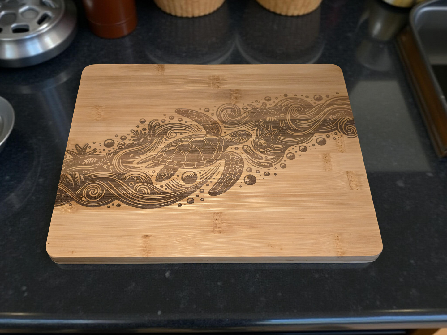Sea Turtle chopping board - Ocean themed bamboo cutting board