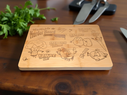 Vegetable Murder Board - Funny bamboo cutting board