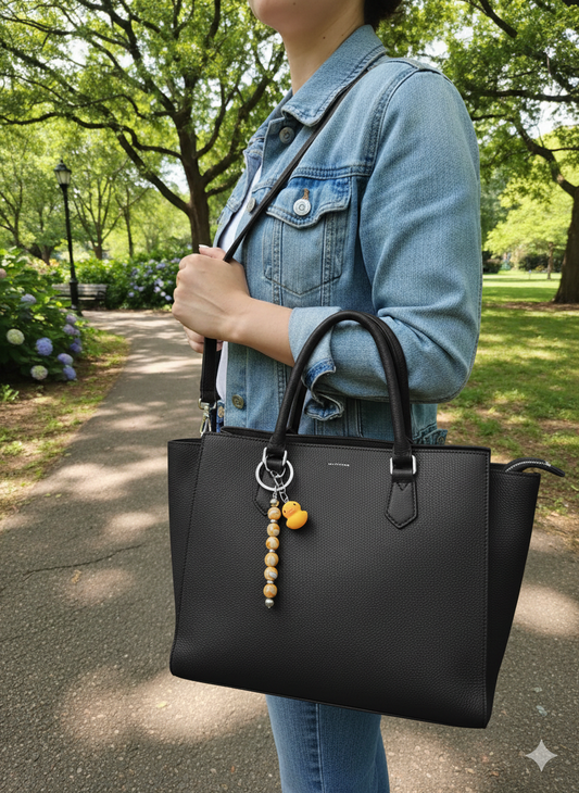 Yellow Duck Bag Charm - Cute Rubber Duck Keyring and Beaded Zip Accessory