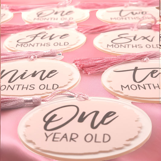 Baby Milestone Discs - 7.5cm acrylic progress markers for baby's first year - Pack of 13 discs