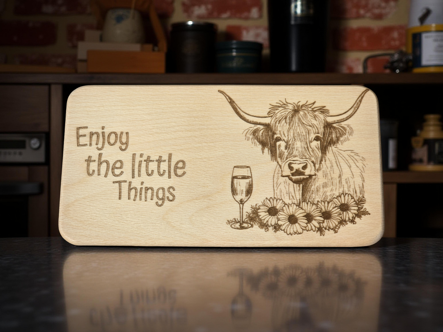 Highland cow small breakfast board - Etched wooden breakfast serving board
