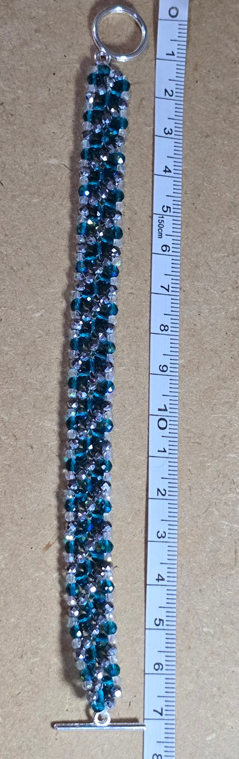 2 tone diagonal striped glass crystal bracelet - Silver and Blue