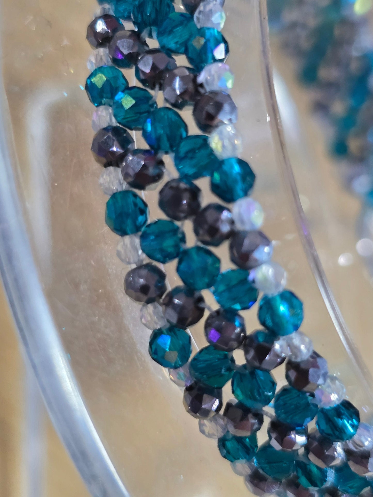 2 tone diagonal striped glass crystal bracelet - Silver and Blue