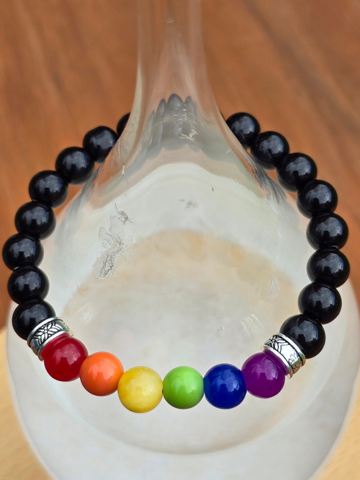 Unisex Rainbow Pride Bracelet - Beaded elastic armband to stretch to most wrist sizes