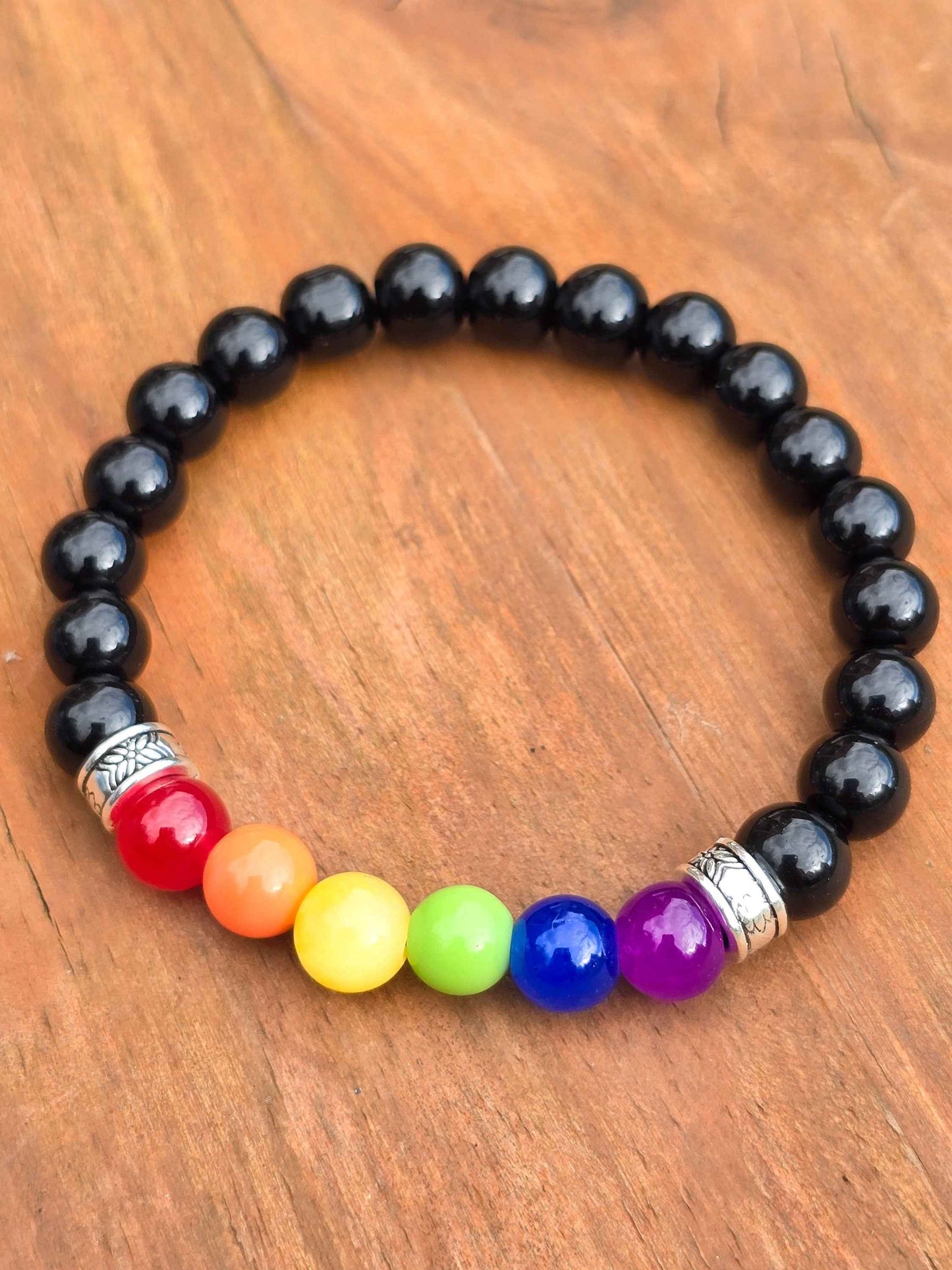 Unisex Rainbow Pride Bracelet - Beaded elastic armband to stretch to most wrist sizes