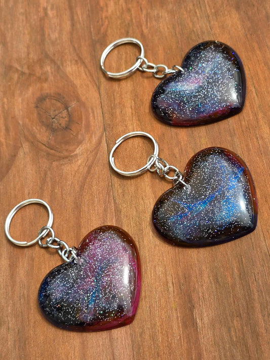 Cosmic Heart Keyring, Galaxy effect resin key / bag accessory