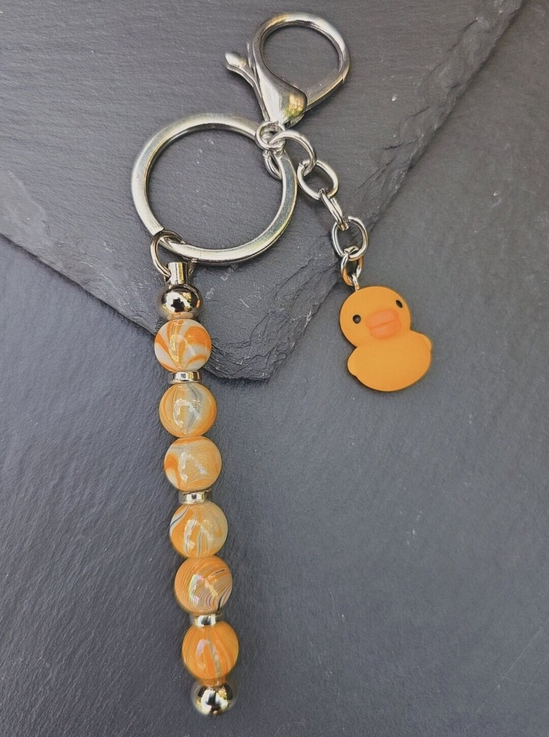 Yellow Duck Bag Charm - Cute Rubber Duck Keyring and Beaded Zip Accessory