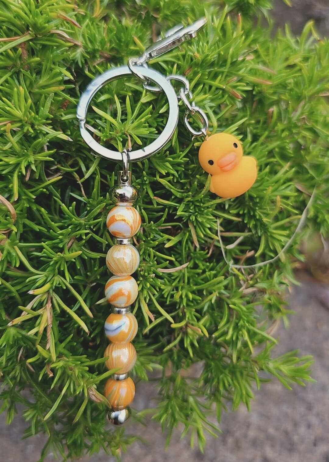 Yellow Duck Bag Charm - Cute Rubber Duck Keyring and Beaded Zip Accessory