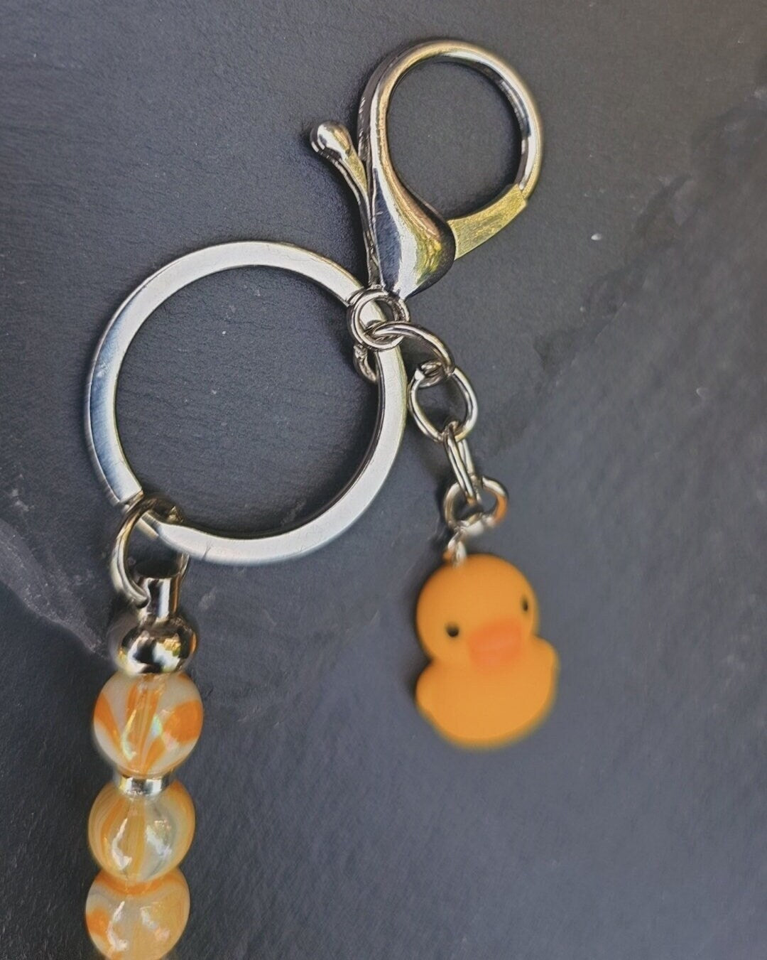Yellow Duck Bag Charm - Cute Rubber Duck Keyring and Beaded Zip Accessory